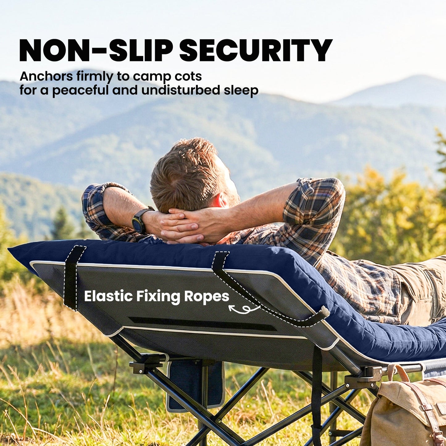 حصيرة نوم من أوتساني، وسادة مرتبة تخييم قابلة للطي بأربعة أحزمة مطاطية للزوايا، أزرق داكن