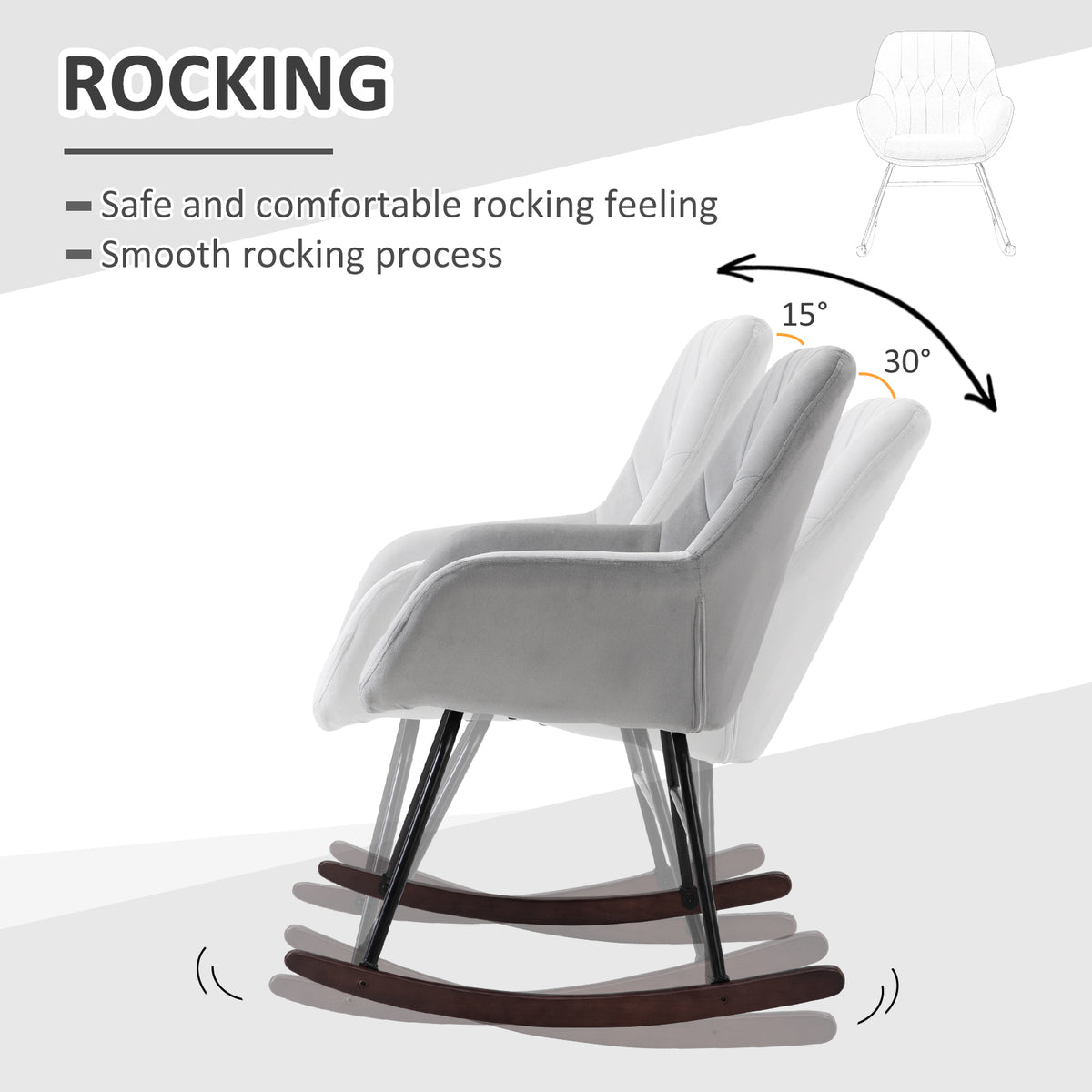 HOMCOM Rocking Chair Reading Accent Armchair in Grey and Black