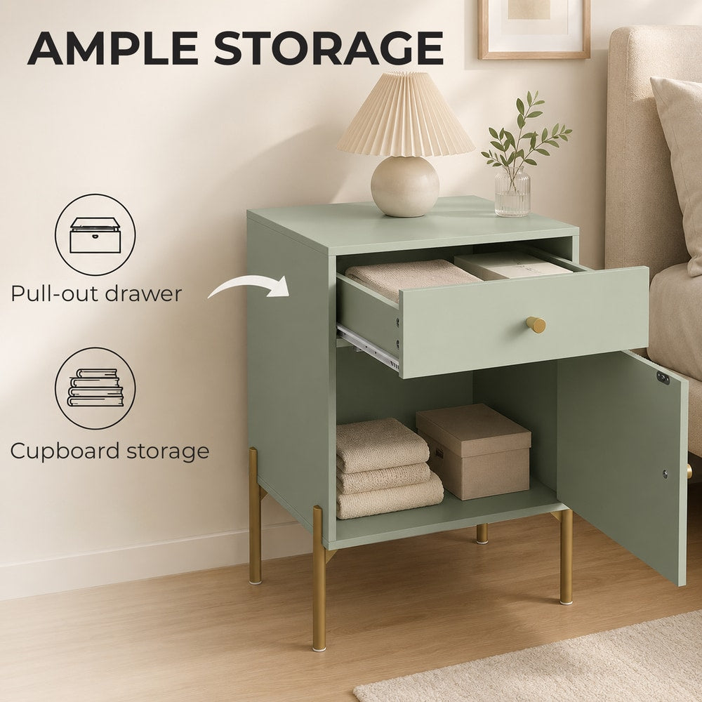 HOMCOM Modern Bedside Tables Set of 2 in Light Green