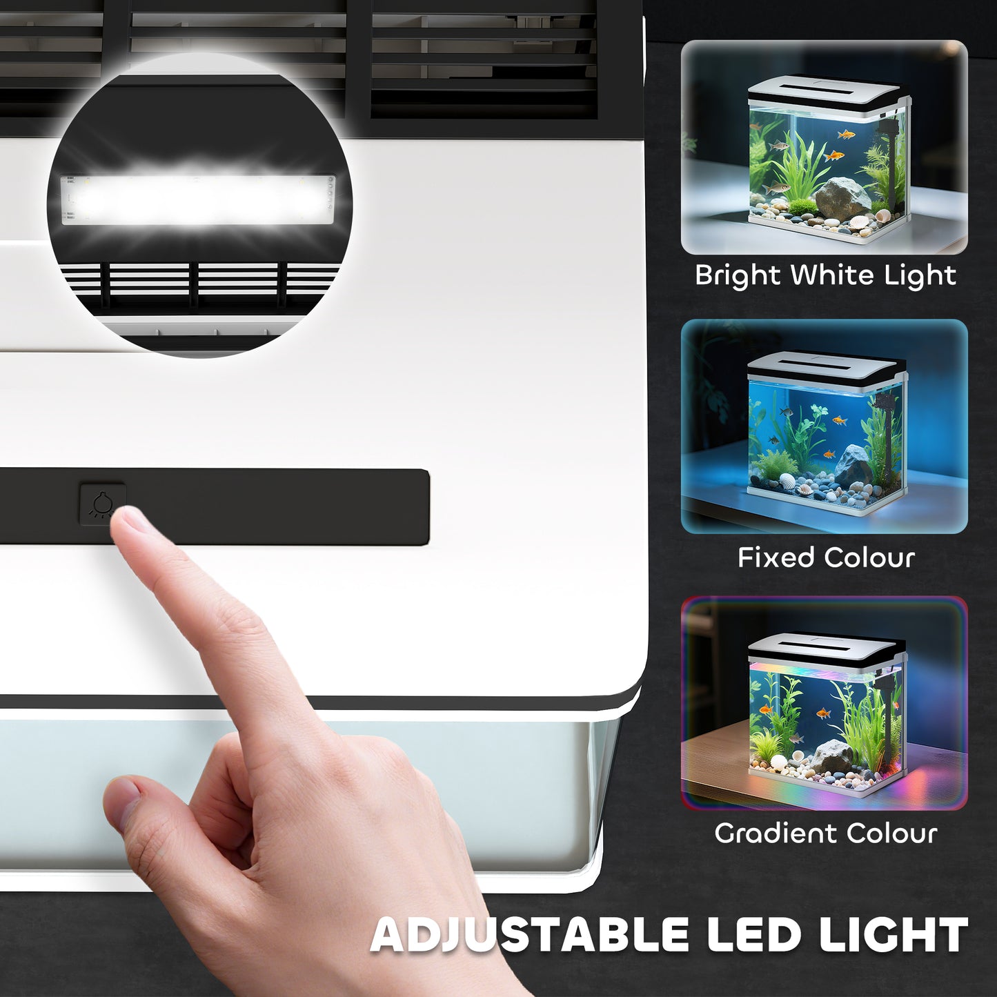 حوض سمك زجاجي من PawHut بسعة 13 لترًا مع فلتر وإضاءة LED لأسماك البيتا والجوبي وسمك الببغاء الصغير والروبيان، 29 × 20 × 30.5 سم