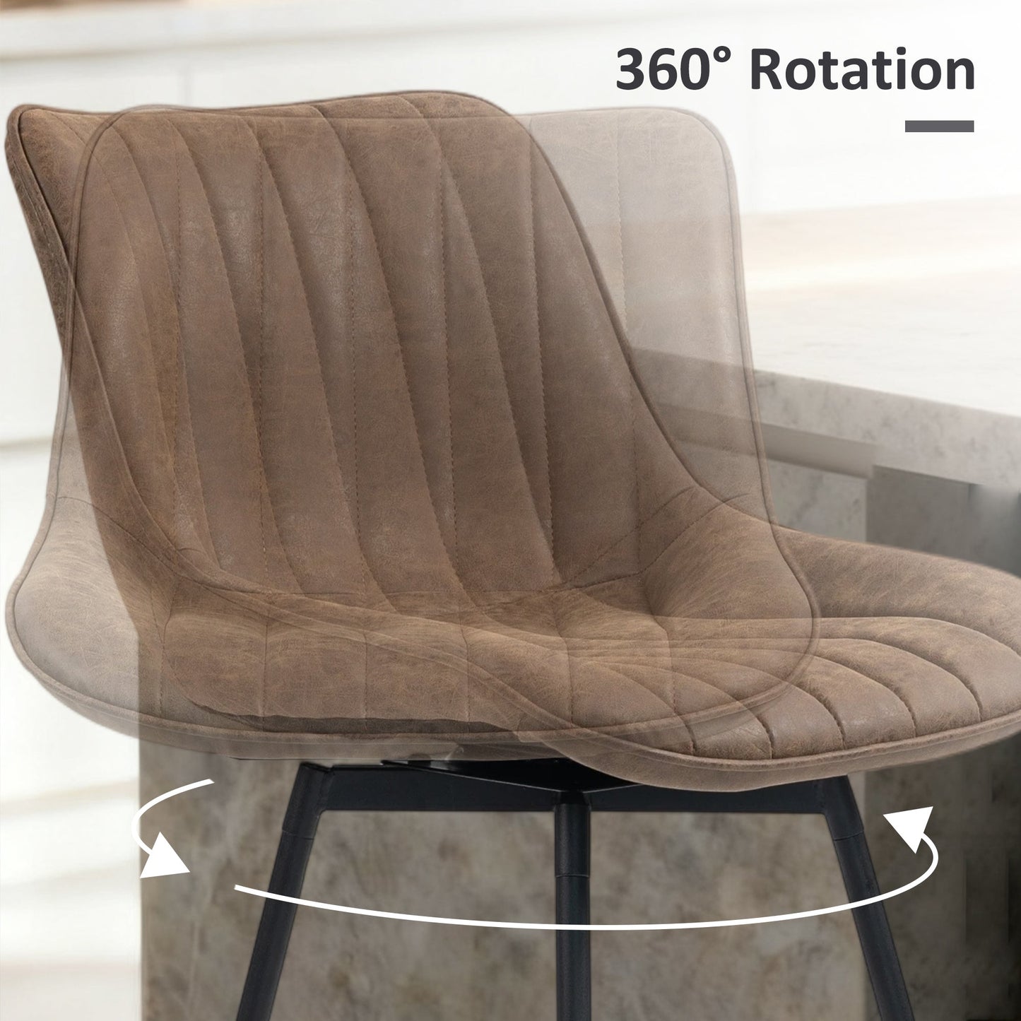 HOMCOM Set of 2 PU Leather Swivel Bar Stools - Brown
