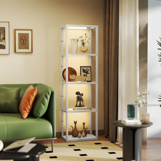 مصباح أرضي من HOMCOM LED مع رفوف زجاجية، مصباح قائم طويل خافت الإضاءة بـ 4 طبقات، إضاءة أرضية حديثة بأسلوب رفوف عمودية لغرفة المعيشة وغرفة النوم والمكتب، رمادي