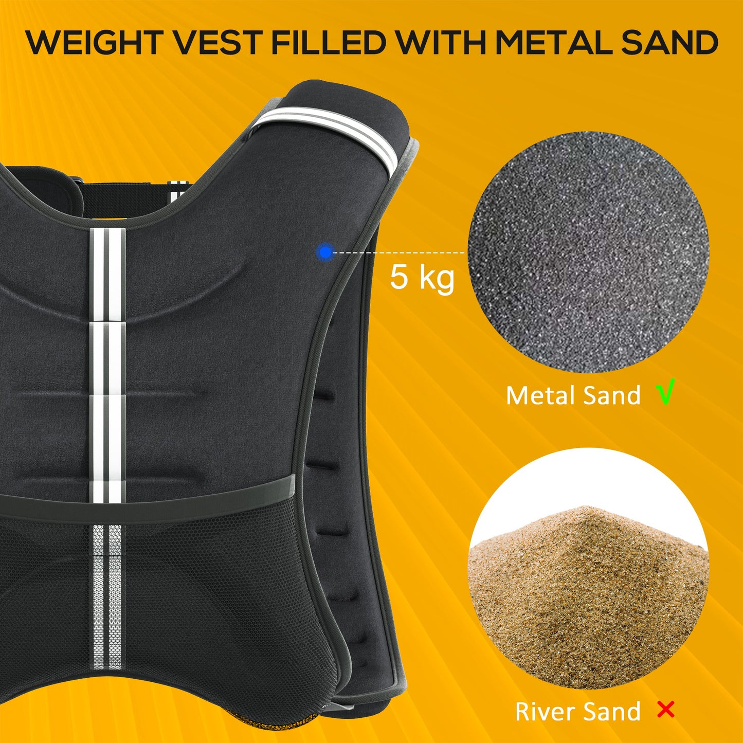 HOMCOM 5KG Weighted Vest, Running Weight Vest with Adjustable Straps, Convenient Pocket and Reflective Strips, for Men and Women Cardio Exercise Strength Training Workout