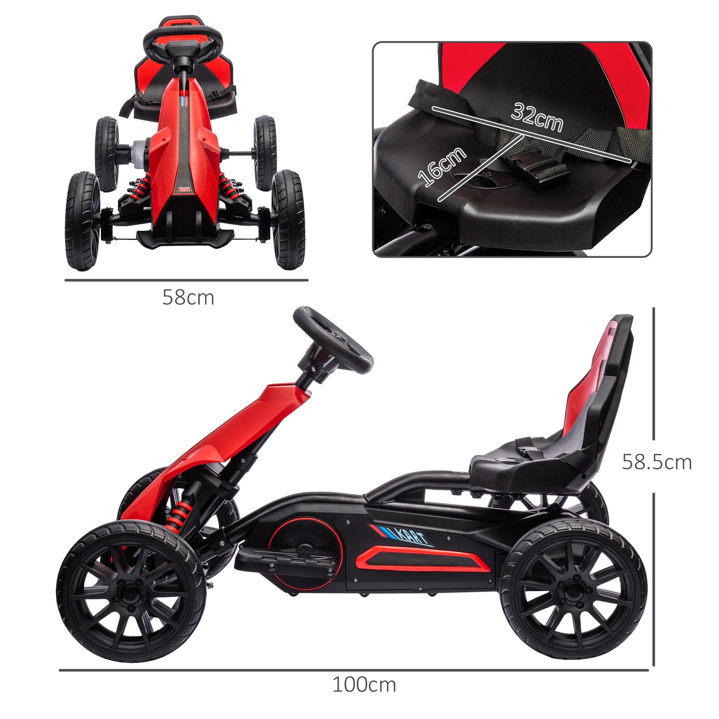 HOMCOM 12V Electric Go-Kart for Kids, Ride-On Racing Go-Kart, with Forward and Reversing Functions, for Ages 3-8 Years - Red