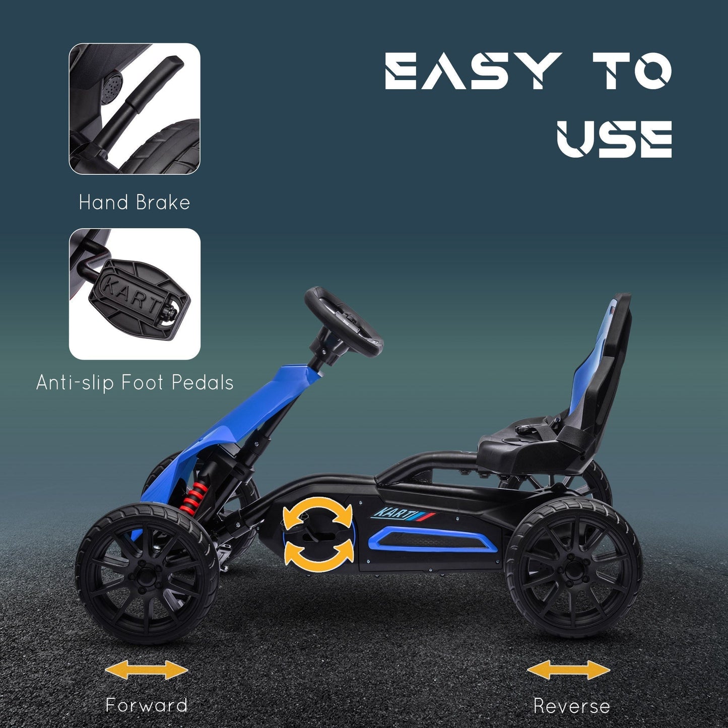 HOMCOM Kids Pedal Go Kart, with Adjustable Seat, EVA Wheels, Seat, Handbrake - Blue