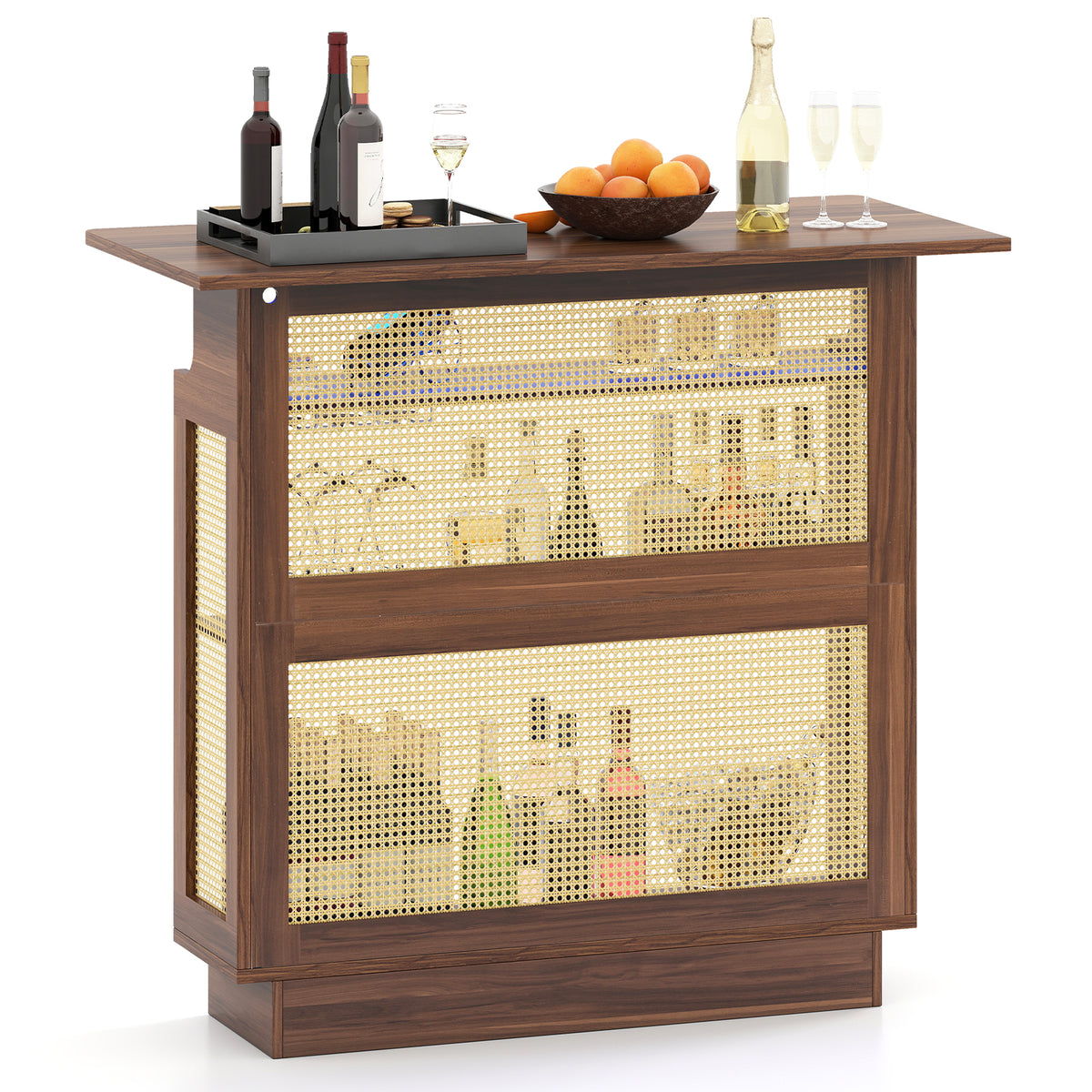 Industrial Home Bar Unit with RGB LED Light and App Control for Kitchen Living Room-Brown