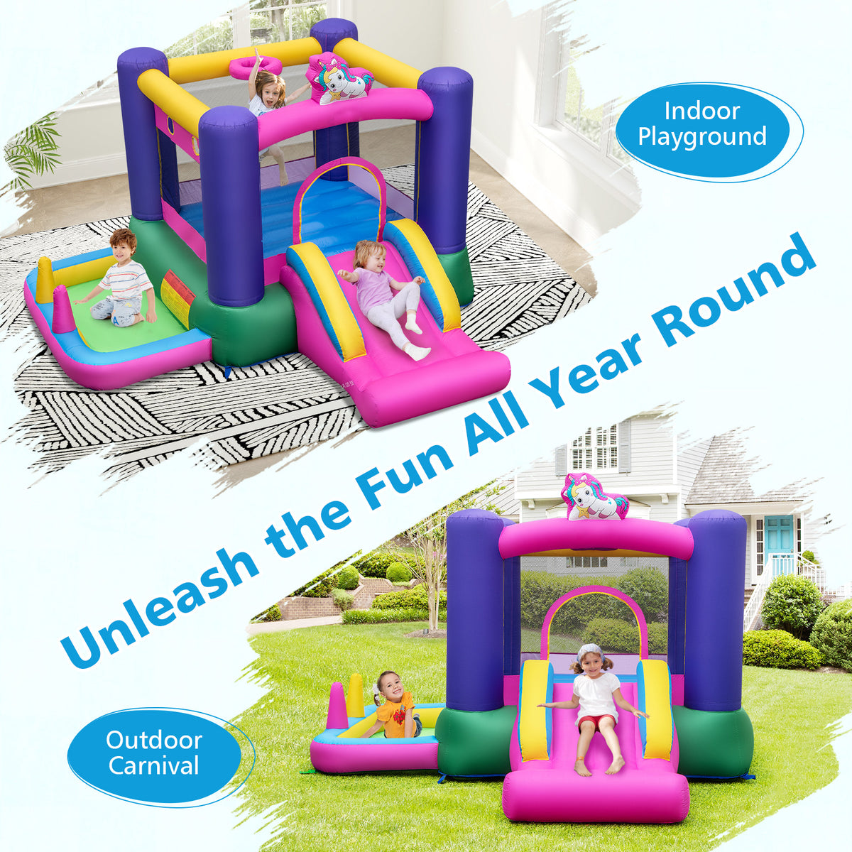 Inflatable Bounce Castle with Slide and Stakes