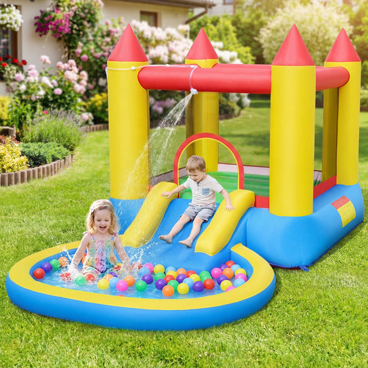 Inflatable Bounce House Kids Water Park with Splash Pool and Water Slide without Blower