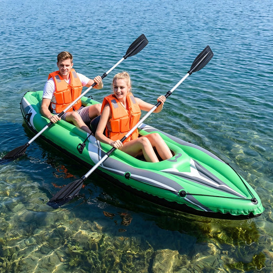 Inflatable Kayak 2 Person with Aluminum Paddles and Hand Pump-Green