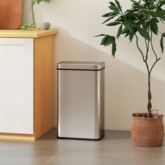 HOMCOM 60 L Sensor Can, Sensor Bin with Soft-Close Lid, Fingerprint-Proof Stainless Steel, Silver Tone