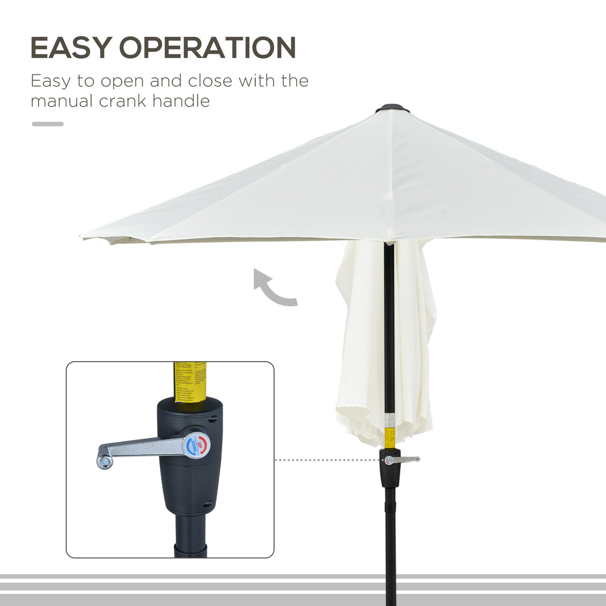 Outsunny 2m Half Parasol Market Umbrella in Cream White