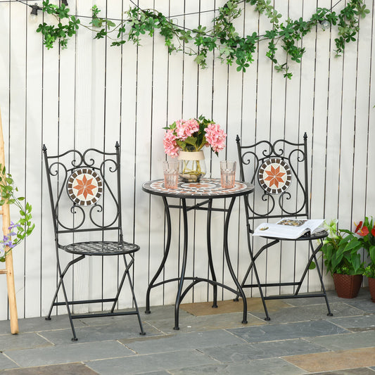 Outsunny Three-Piece Mosaic Bistro Table Set - Multicoloured