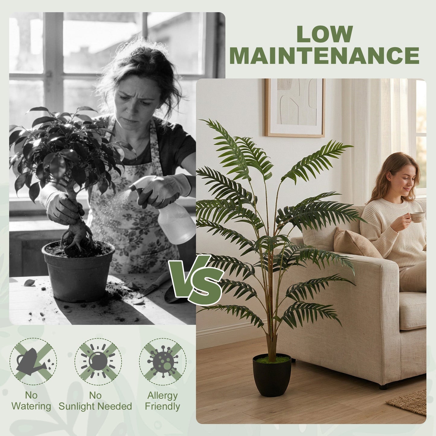 HOMCOM Artificial Fern Topiary Tree, Realistic Artificial Plant in Cement Pot, Fake Plant, 120cm