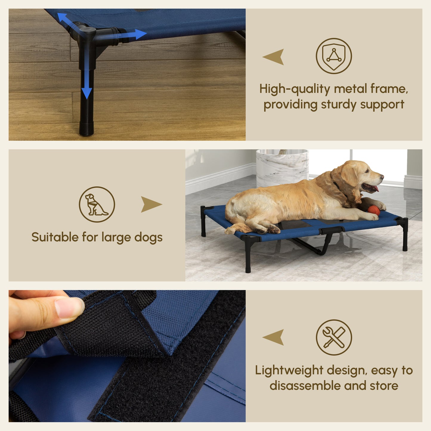 PawHut Raised Dog Bed Cat Elevated Lifted Puppy Pet Elevated Cot Portable Camping Basket – Blue (Large)