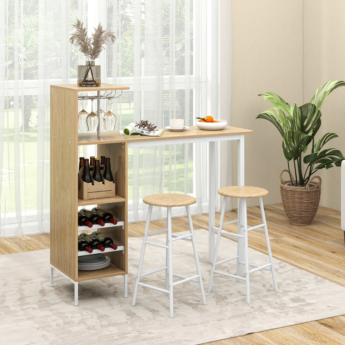 Counter Height Dining Table Set for Bistro Living Room-Natural