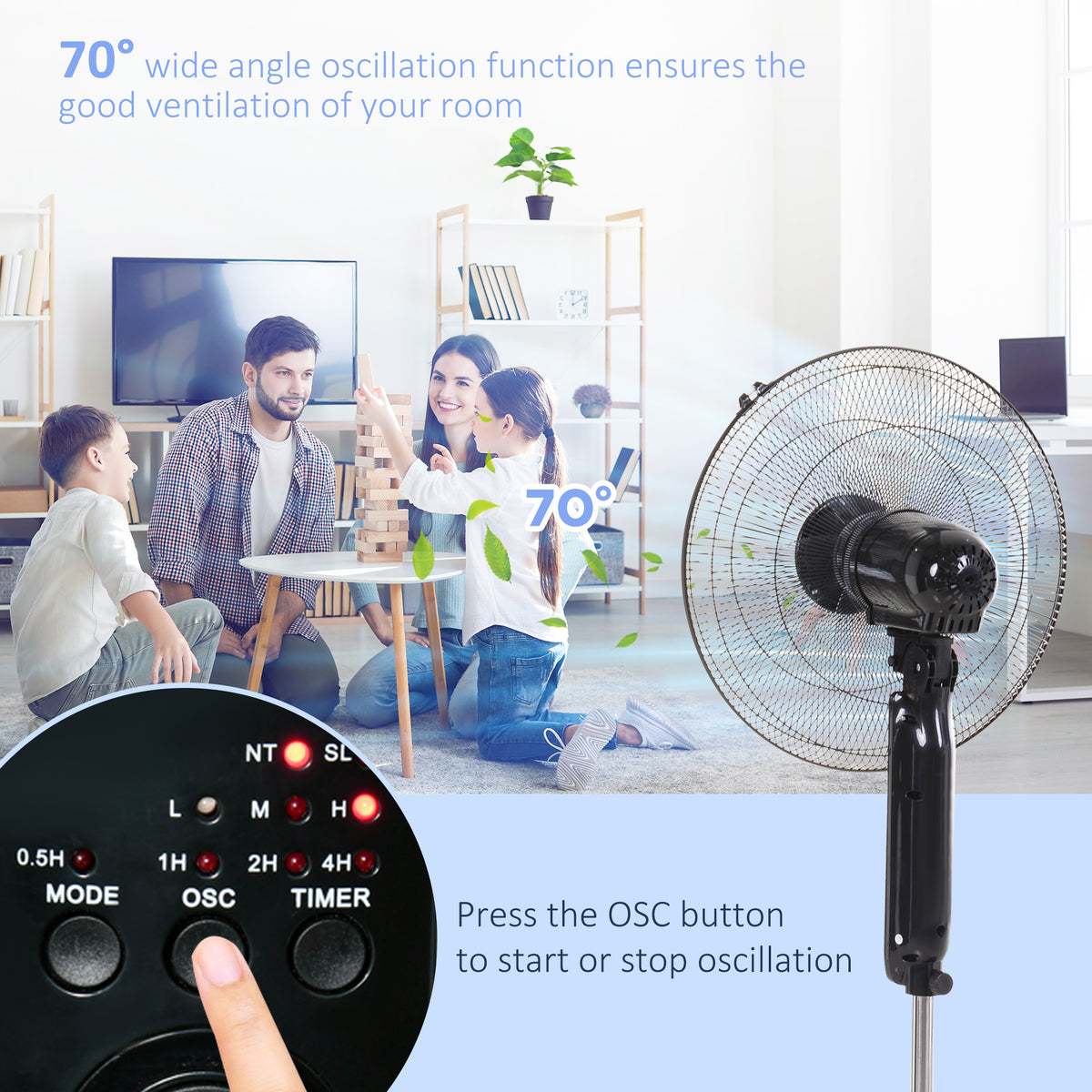 HOMCOM 18" Pedestal Fan in Black
