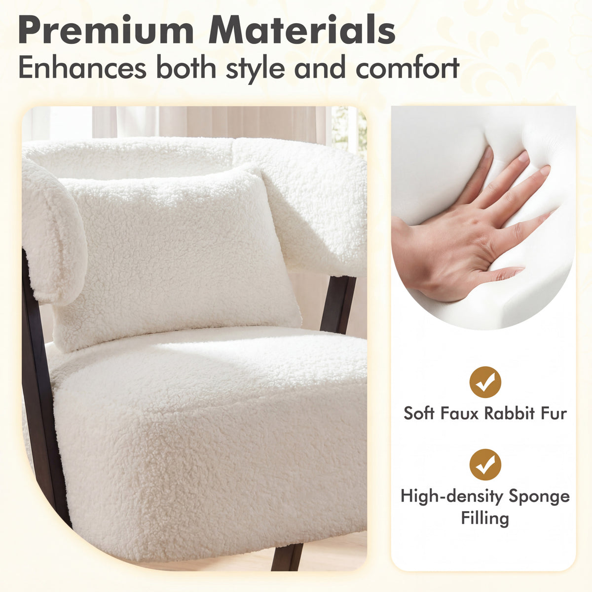 Barrel Accent Chair Upholstered Armchair with Lumbar Pillow-White