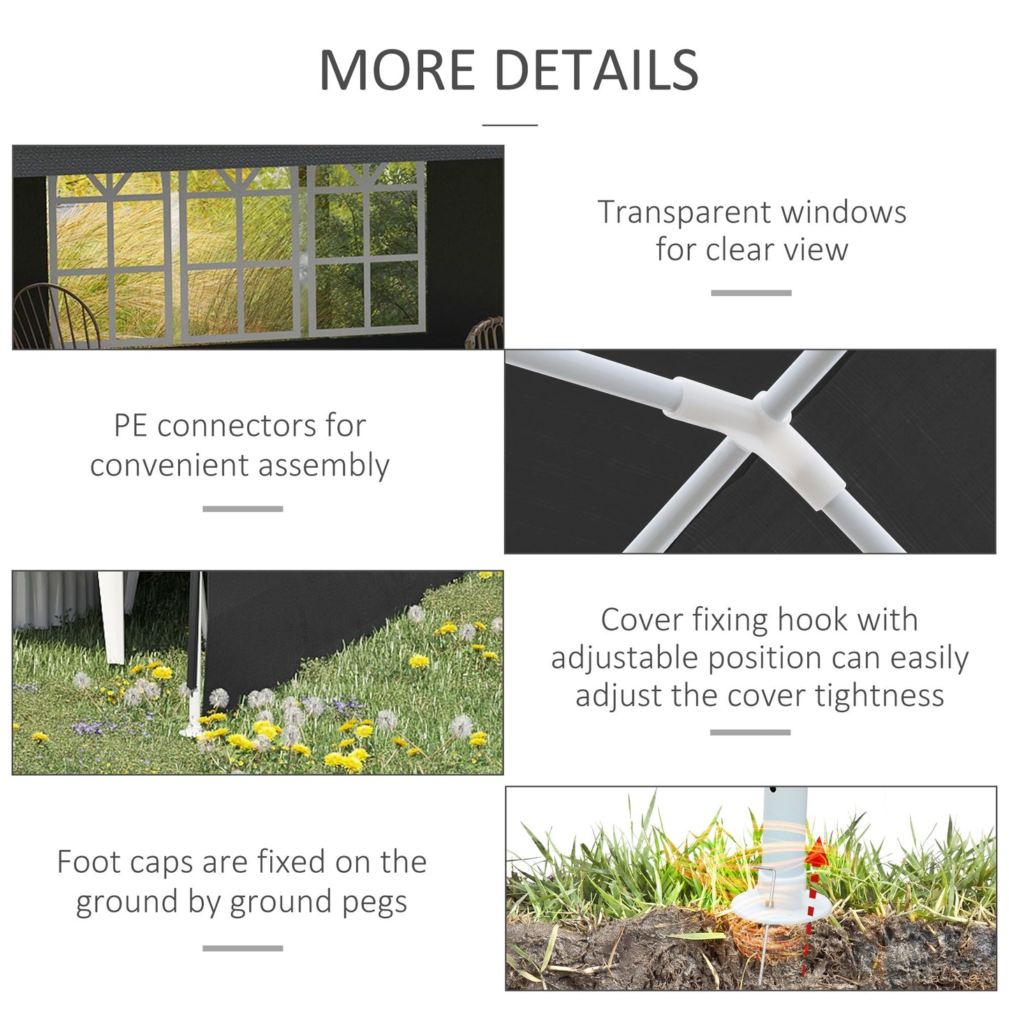 خيمة حديقة (جيزيبو) شبه مفتوحة من أوت سني 2.95 × 5.83 متر - رمادي داكن