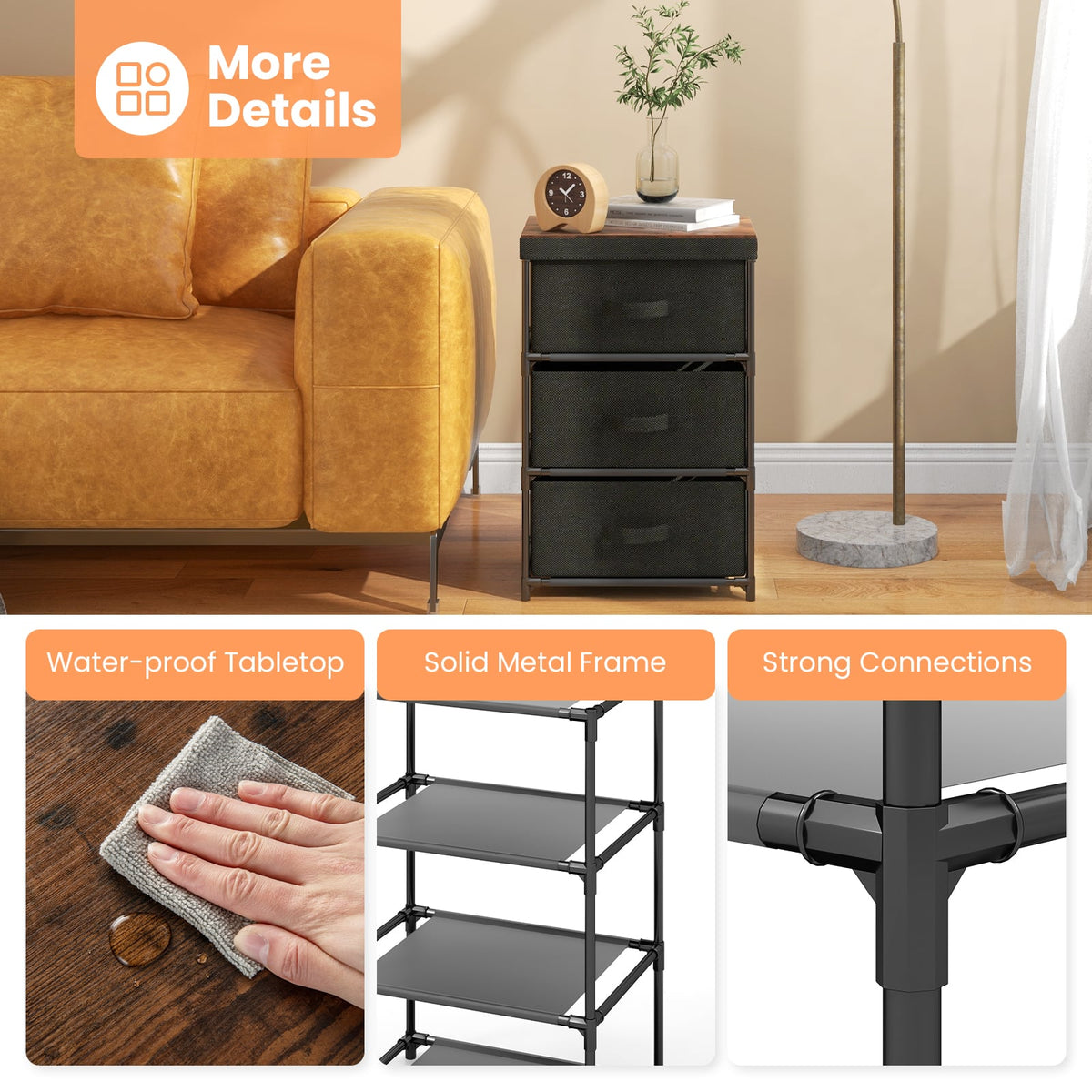 Fabric Storage Organizer Tower Unit with Removable Lid-Black