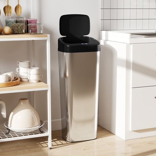 HOMCOM 50L Stainless Steel Sensor Bin - Silver Tone
