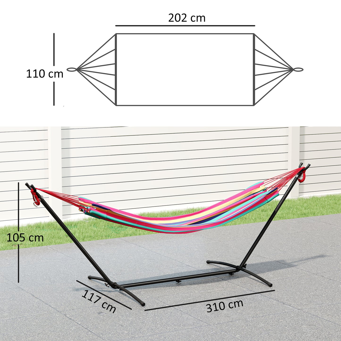Outsunny 298 x 117cm Hammock with Stand Camping Hammock with Portable Carrying Bag, Adjustable Height, 120kg Load Capacity, Red Stripe