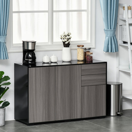 The storage cabinet in a domestic setting next to a coffee machine and a bin