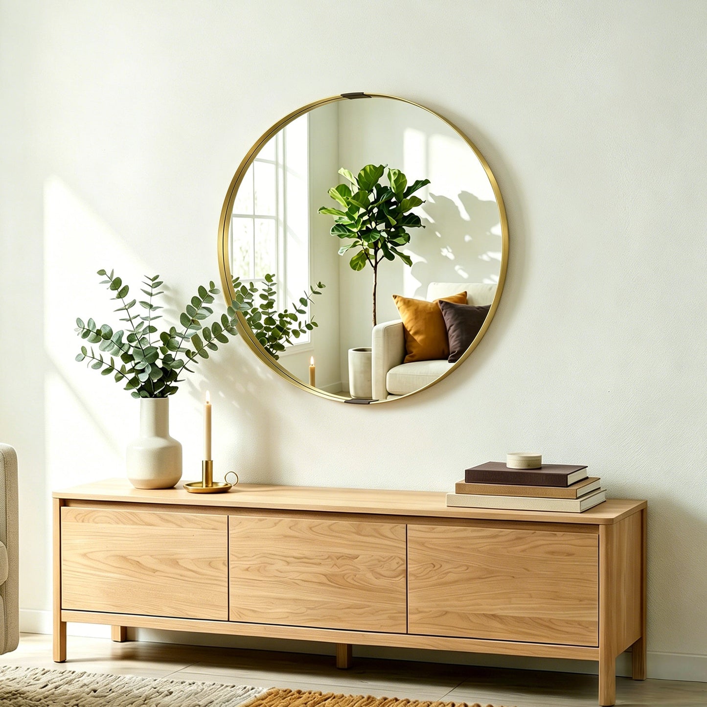 HOMCOM Round Wall Mirror 61 cm, Wall Mounted Bathroom Mirror with Tempered Safety Glass and Aluminium Alloy Frame, Gold Tone