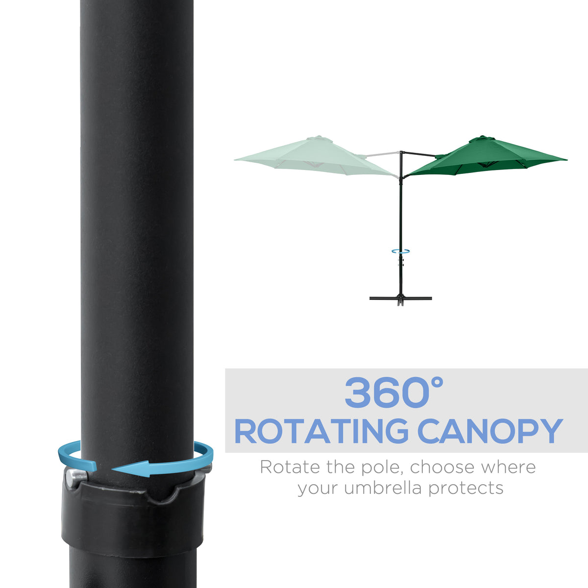 Outsunny 2.5M Garden Cantilever Parasol in Green
