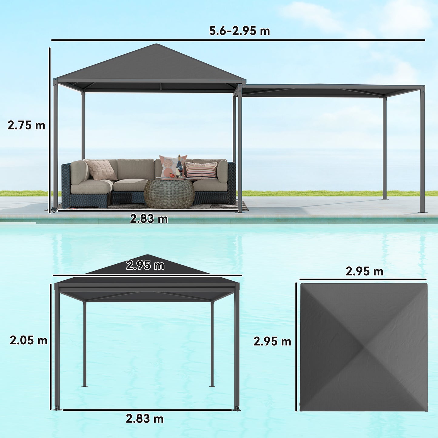 Outsunny √Ç 3√Ç x√Ç 3√Ç أو 3√Ç x 6m Garden√Ç Gazebo مع مظلة قابلة للتمديد وعجلات،√Ç UPF30+ Outdoor√Ç Metal Gazebo√Ç Canopy√Ç Shelter√Ç for BBQ, Event, Party