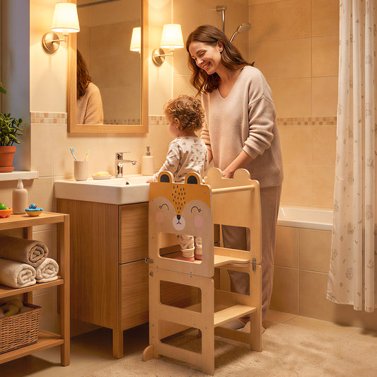 AIYAPLAY Toddler Step Stool in a Natural Wood Finish