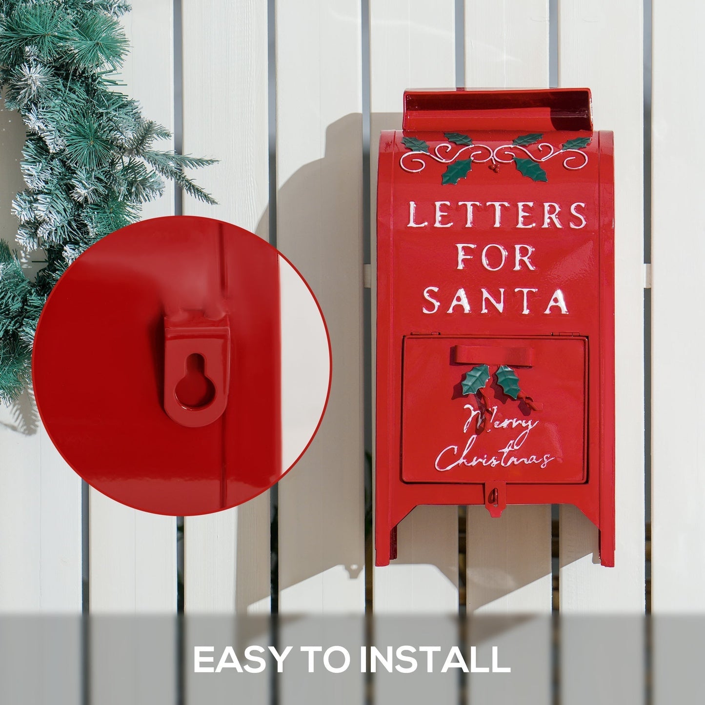 صندوق بريد عيد الميلاد A5 من HOMCOM - أحمر/أبيض