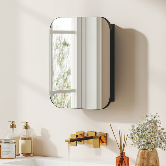 HOMCOM Bathroom Medicine Cabinet with Mirror, Bathroom Wall Cabinet with Adjustable Shelves, Soft Close Hinges, Black