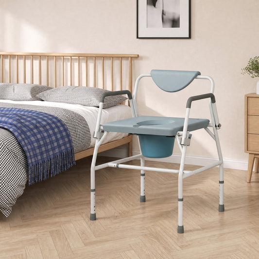 HOMCOM Height Adjustable Bedside Commode in White and Grey