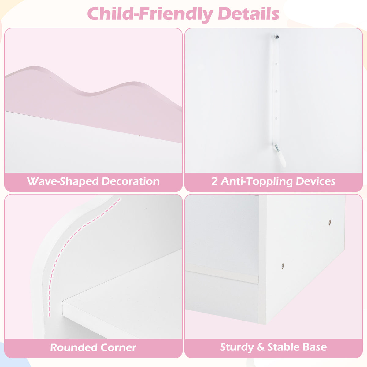 Kids Toy Storage Organizer with Clothing Rack 6 Cubes and Movable Drawer-Pink