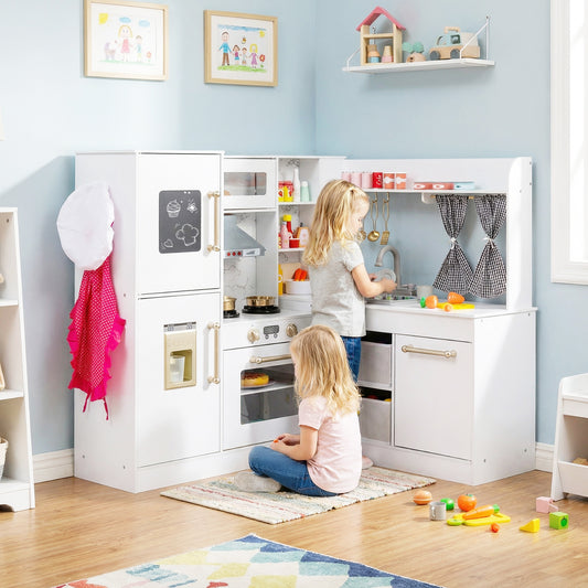 Kids Wooden Corner Play Kitchen in White