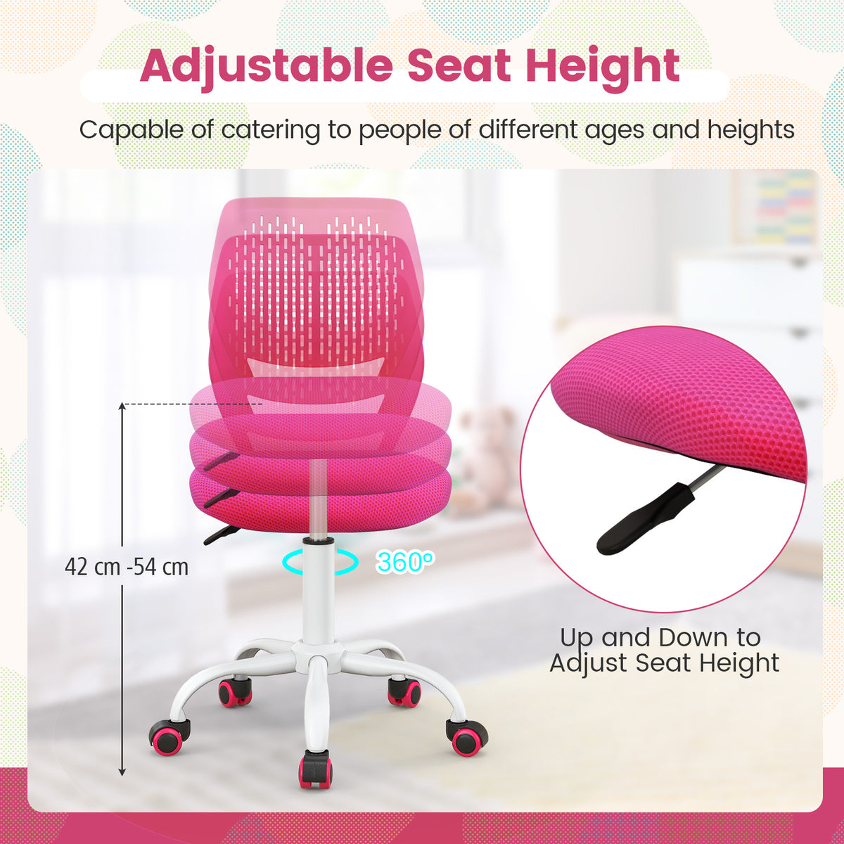Ergonomic Children Study Chair with Adjustable Height-Rose
