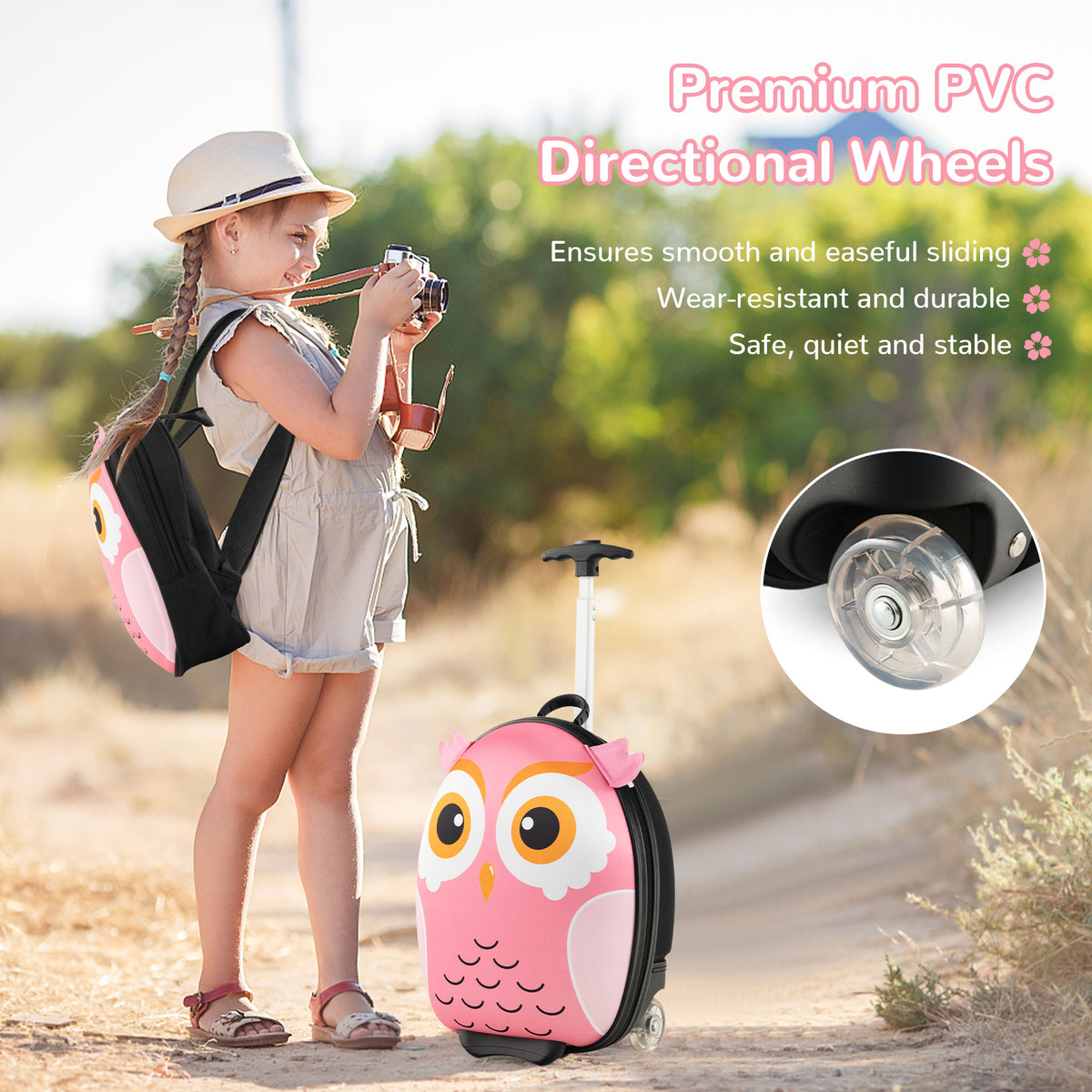 Kids Luggage Set with 40 cm Kids Carry-on Luggage and 30 cm Backpack-Pink