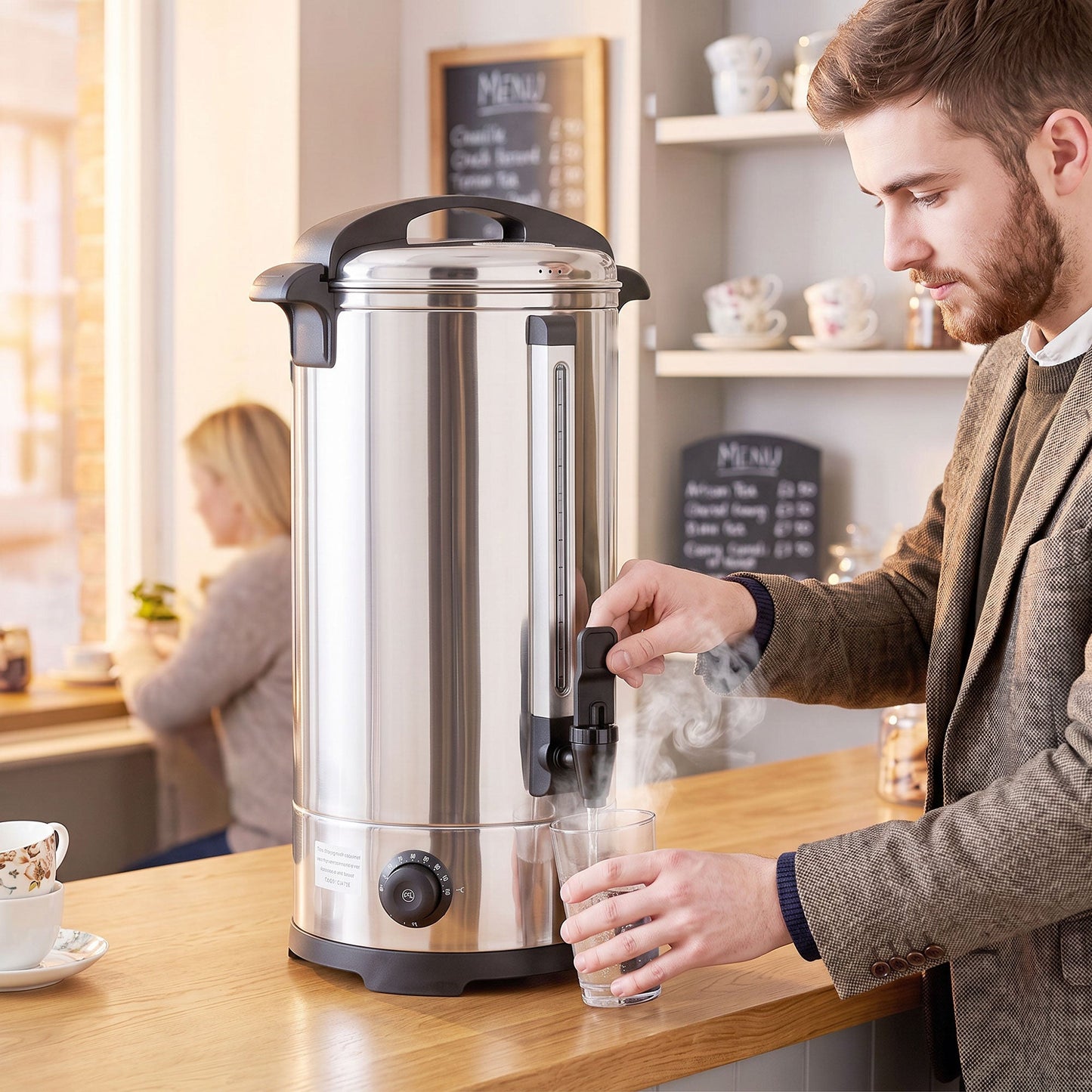 HOMCOM 24L Catering Urn, 2500W Stainless Steel Hot Water Boiler Dispenser with Thermostat, Keep Warm Function and Easy Pour Tap