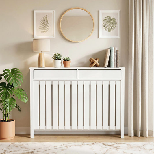 غطاء رادياتير HOMCOM بمظهر ريفي، أبيض - 93 × 119 سم