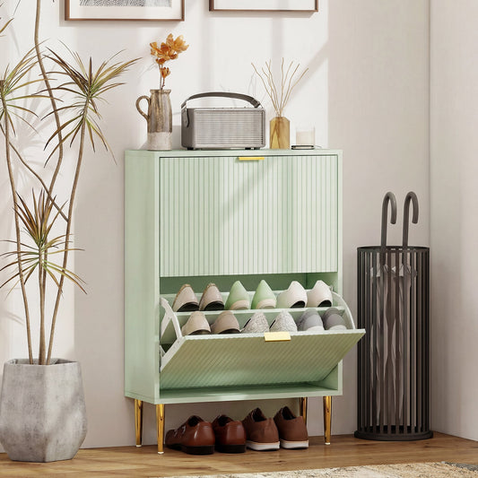 HOMCOM Elegant Two-Drawer Shoe Cabinet - Light Green