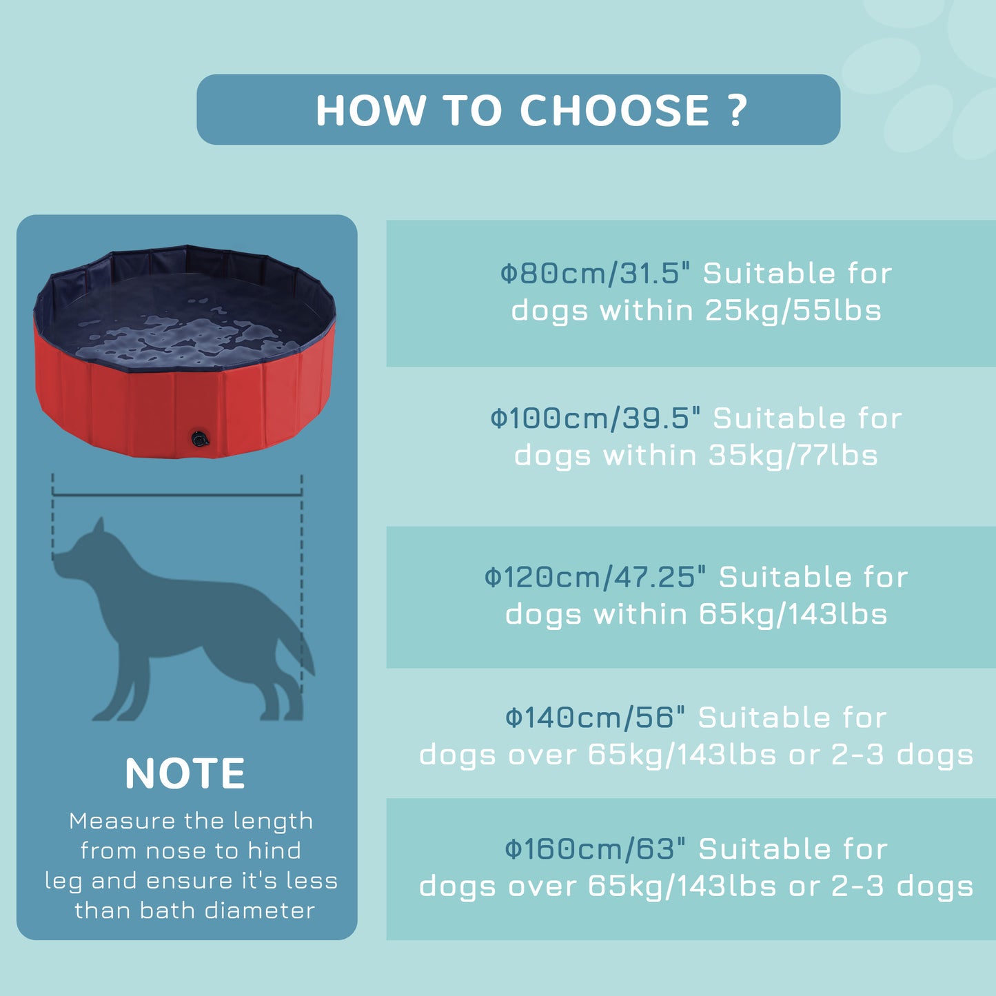 PawHut Dog Paddling Pool, Foldable Dog Pool, Leakproof & Hard Plastic, Portable Pet Bathtub with Non-Slip Base & Drainage Hole, for Indoors, Outdoors, Garden, Patio, 100 x 30 cm, Red