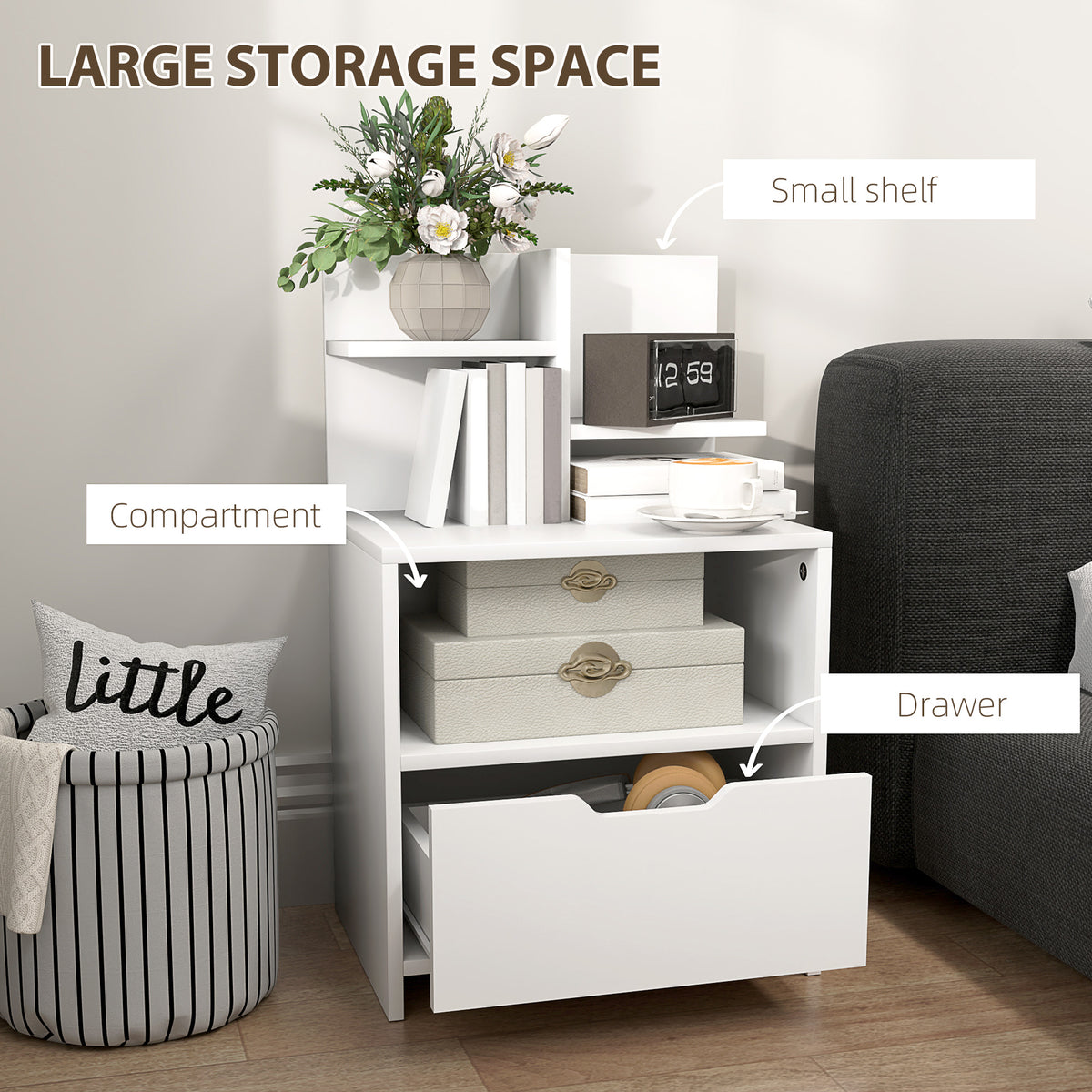 HOMCOM Modern Bedside Table in White