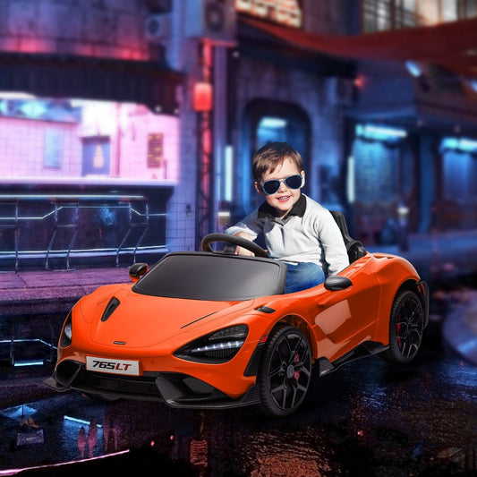 سيارة أطفال كهربائية من AIYAPLAY McLaren 765LT مرخصة بقوة 12 فولت مع أبواب فراشة، وجهاز تحكم عن بعد، وعجلات نقل، لون برتقالي