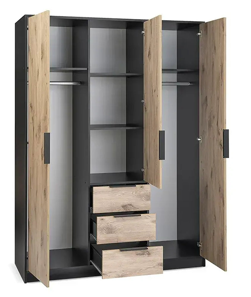 Lati D3 Mirrored Hinged Door Wardrobe 149cm (LATI-D3) in Oak Viking