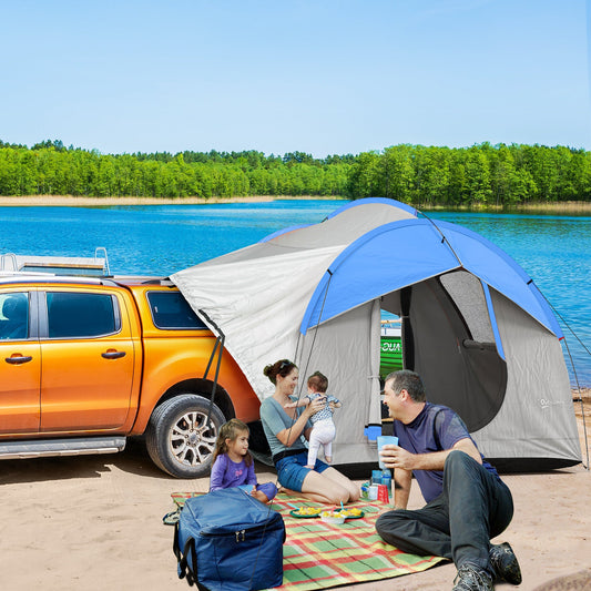 خيمة سيارة Outsunny SUV للتخييم، مقاومة للماء PU2000mm، خيمة خلفية 5 أشخاص، 2.4 × 2.1 متر، رمادي وأزرق