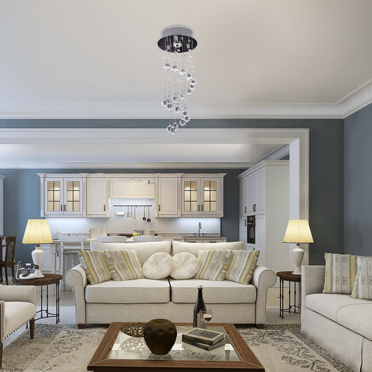 مصباح سقف كريستالي معدني من HOMCOM، ثريا أنيقة معلقة لغرفة المعيشة والسلالم، مصباح معلق بتصميم قطرات المطر الحلزونية باللون الفضي