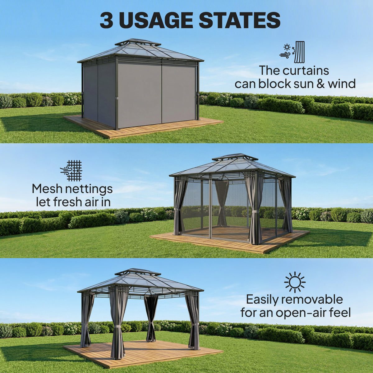 Outsunny Outdoor Hardtop Gazebo Canopy with 2-Tier Roof in Dark Grey