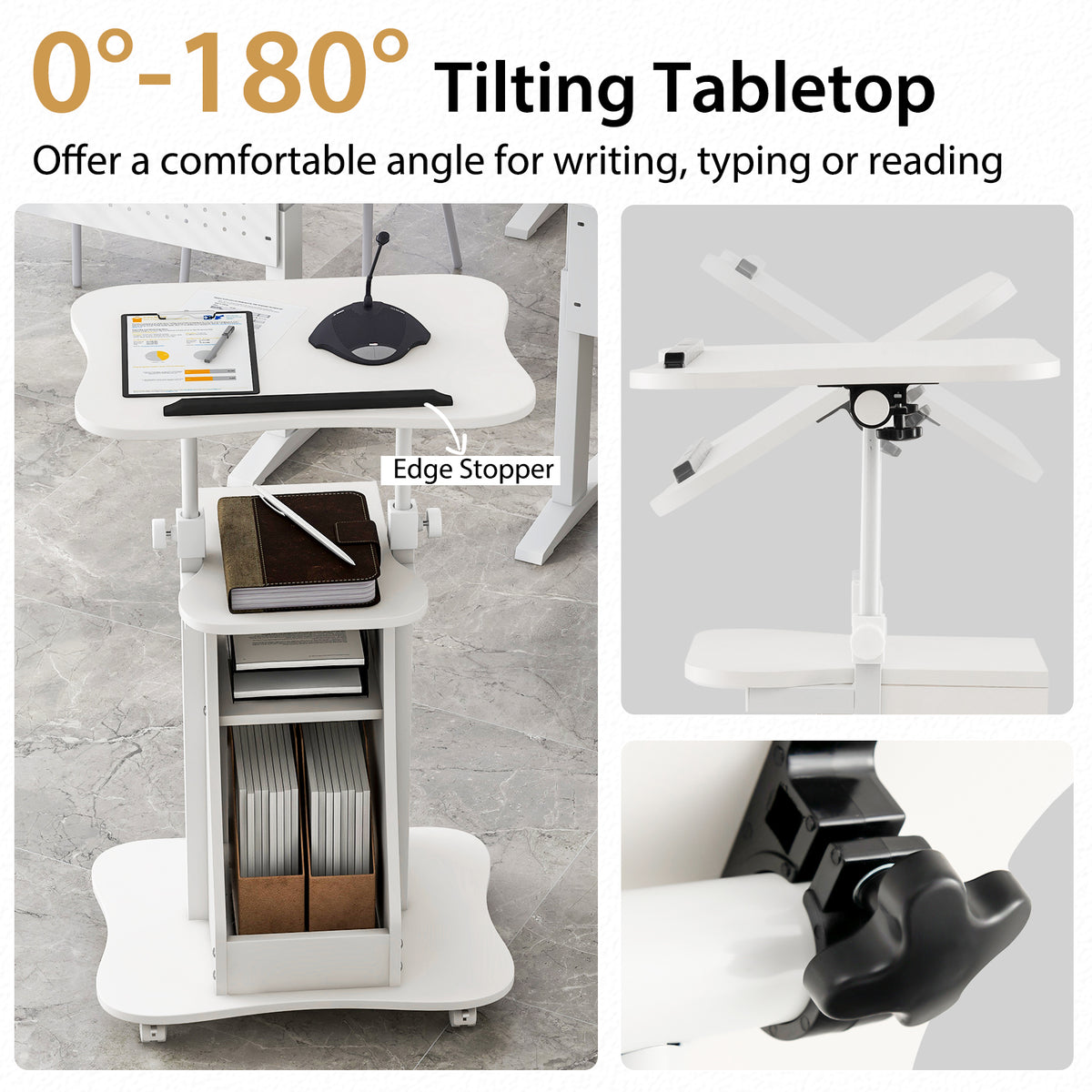 Laptop Cart Height Adjustable with Wheels-White
