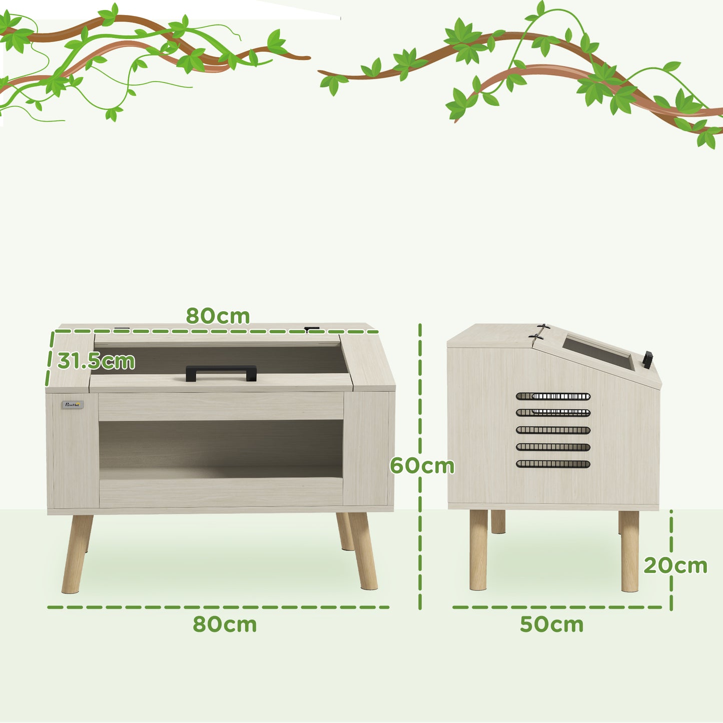 حوض PawHut 111L Vivarium للثعابين والسحالي والضفادع ذات القرون والحرباء والهامستر والجربوع مع نوافذ من الزجاج المقسّى