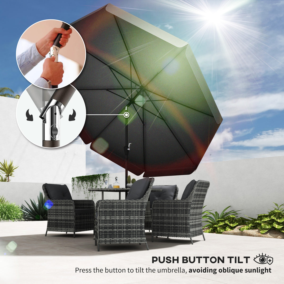 Outsunny 2.7m Patio Parasol Garden Umbrellas in Black